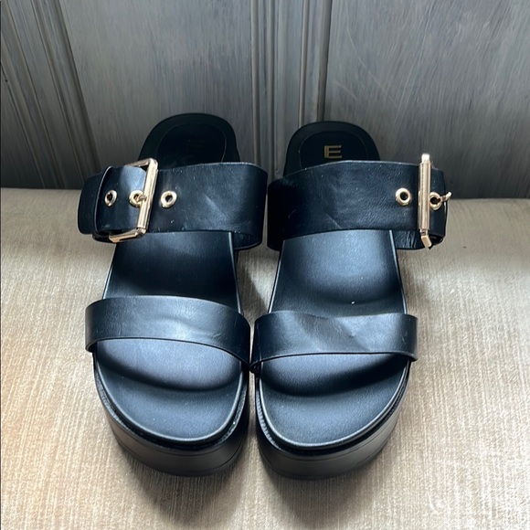 EGO Black Platform Sandals gold adjustable buckle size 9 minimalist y2k 2000s - Picture 2 of 6